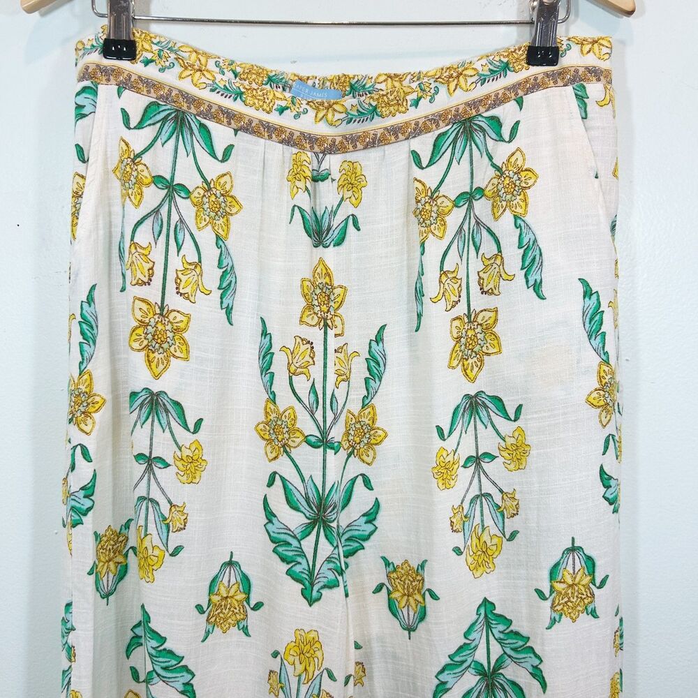 DRAPER JAMES RSVP Linen Blend White Yellow Floral Pants Size L Casual Vacation - Picture 2 of 12